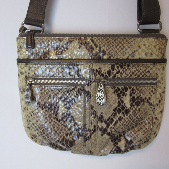 Brighton Zoe Python Patent Leather Snakeskin Crossbody Purse Pockets Card Holder - Picture 2 of 6